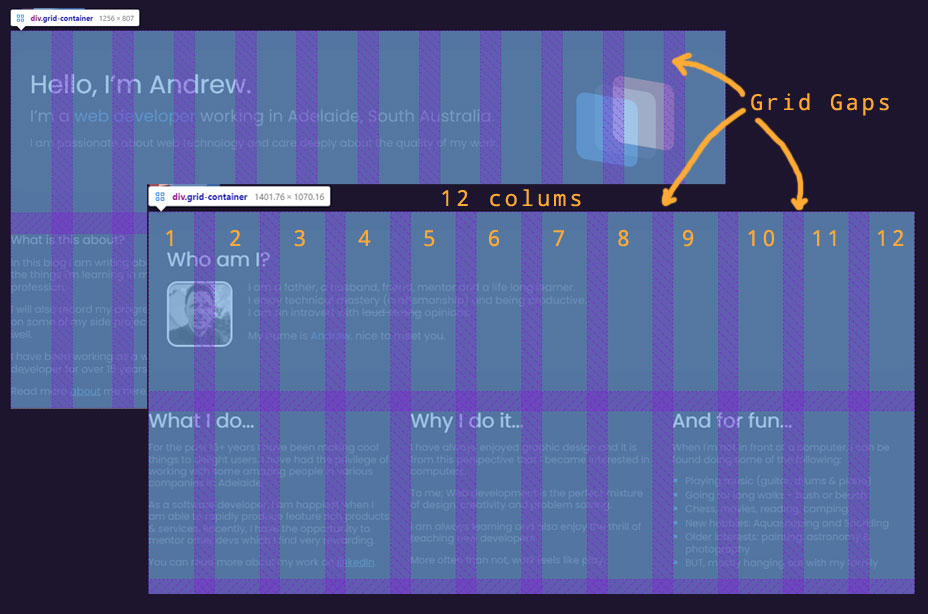 css grid example highlighted by chrome dev tools